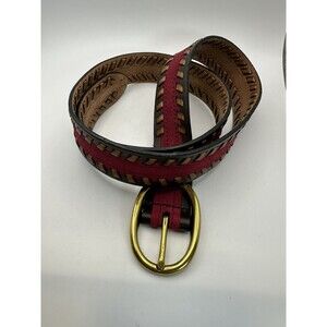 FOSSIL Brown Raspberry Colorblock Leather Suede Belt Braided Women Size M Casual